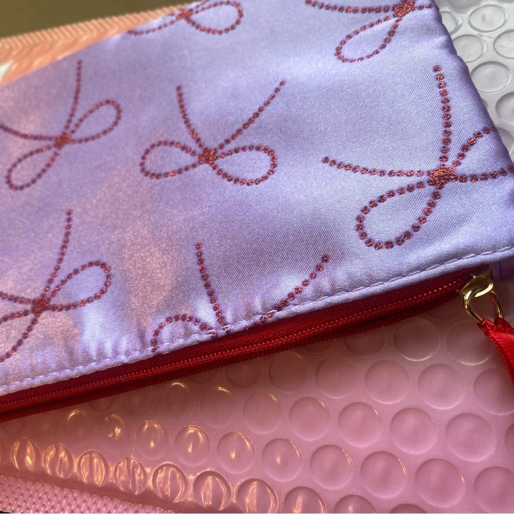 Ipsy Lavender Satin Pouch with Red Accents